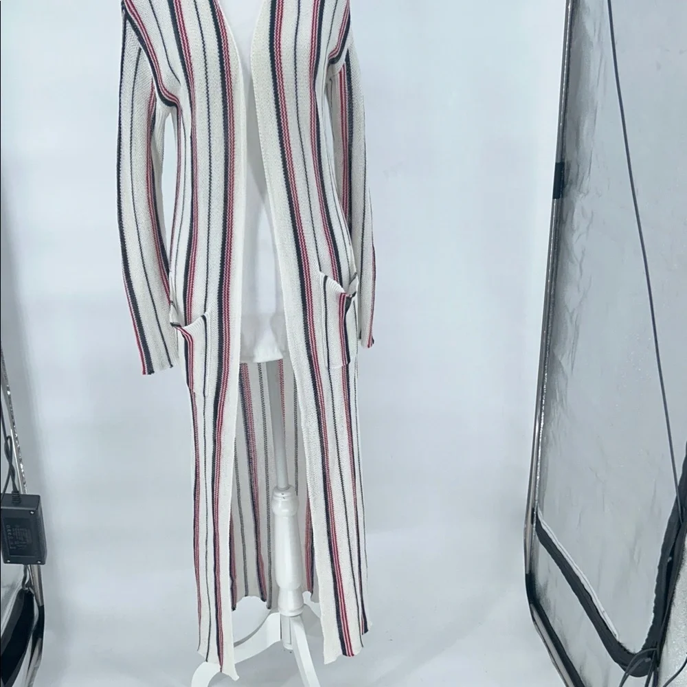 Lost + Wander Striped Knit Duster Cardigan Cream Red Blue XS S Women Boho - Picture 3 of 10